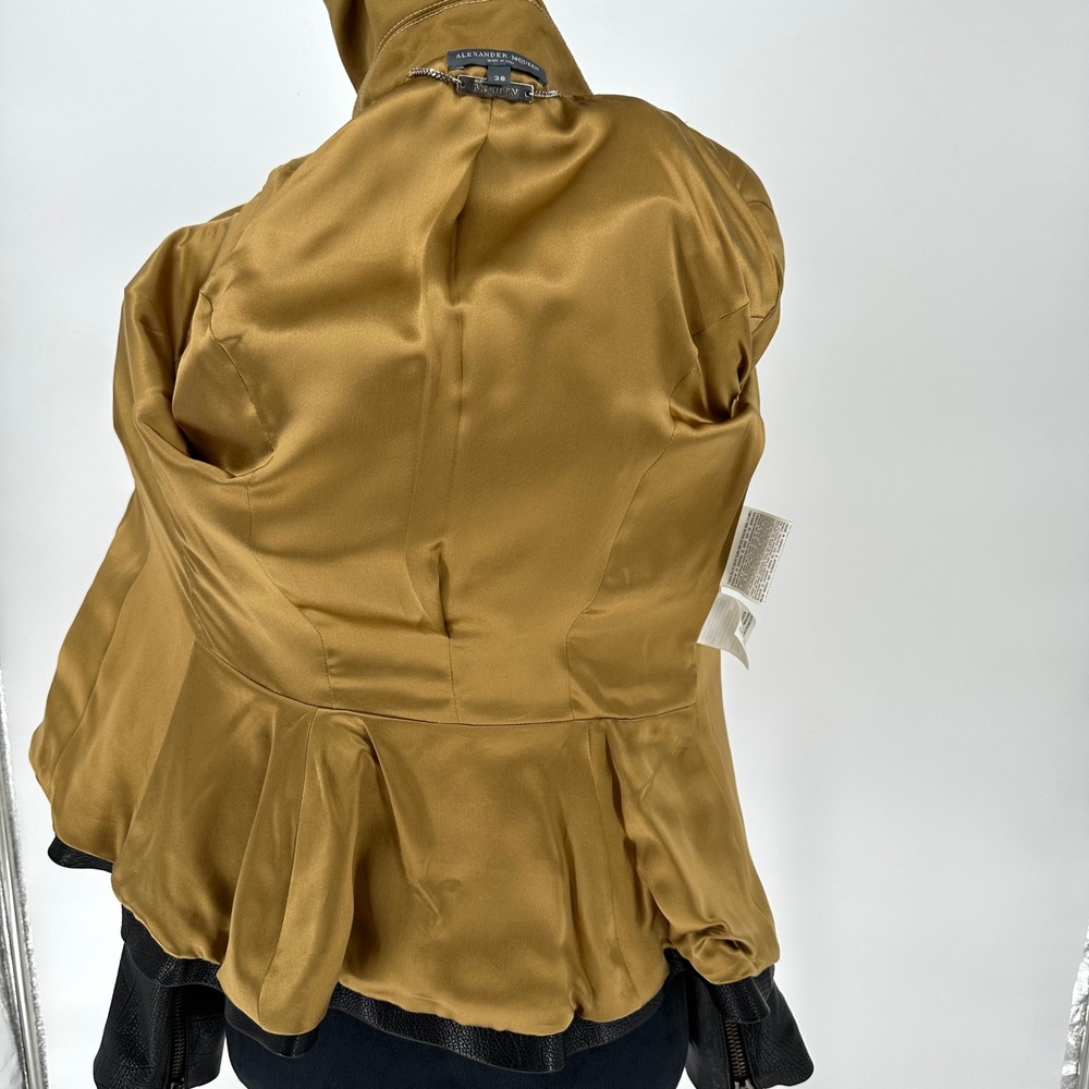 Alexander McQueen Black Nappa Leather Leopard Moto Jacket Italy‎ 38 US 2 Luxury - Picture 6 of 16